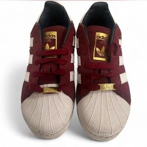 Adidas Superstar Burgundy and White Sneakers